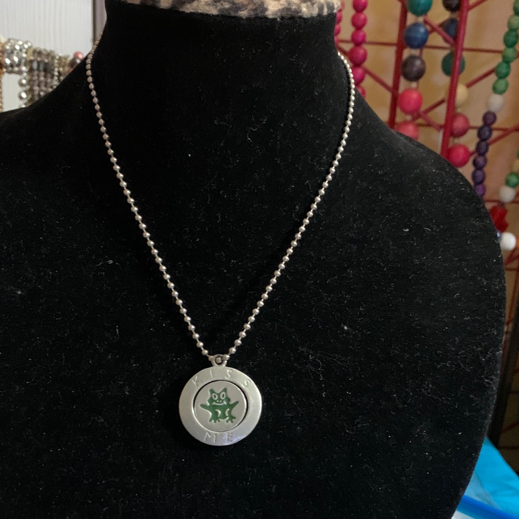 Kiss Me Frog  Prince Reversible Silver Tone Pendant Necklace
